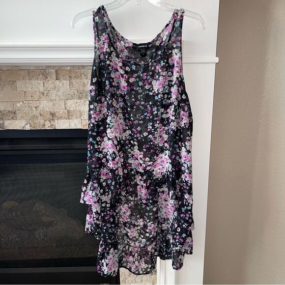 Torrid Floral Chiffon Sheer High Low Tank Top Blouse Purple Black Sz 0X - Picture 2 of 3